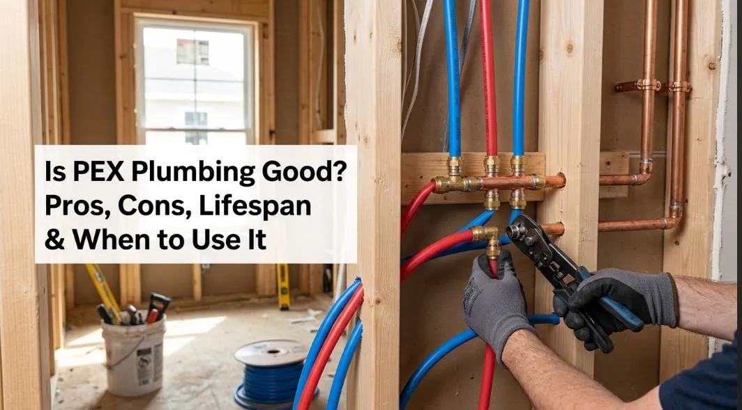 PEX plumbing tubing and fittings installed in a residential water supply system