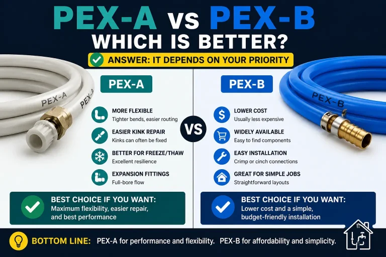 PEX-A vs PEX-B comparison showing PEX-A flexibility and PEX-B affordability