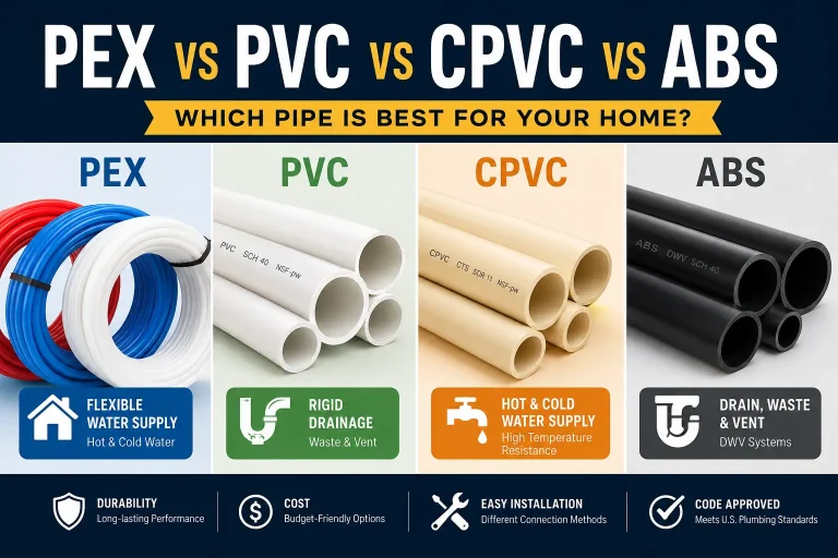 Comparison of PEX, PVC, CPVC, and ABS pipes for residential plumbing
