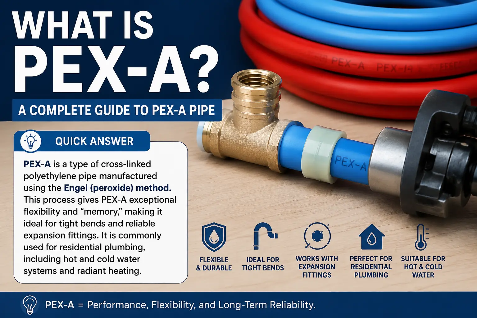 PEX-A pipe with expansion fitting and tool showing what PEX-A is