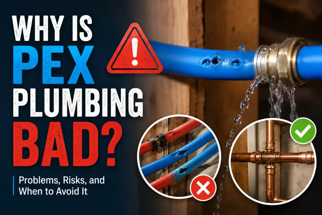 PEX plumbing with damaged pipe showing common PEX plumbing problems and risks