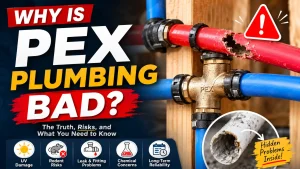 PEX plumbing with damaged pipe showing common PEX plumbing problems and risks