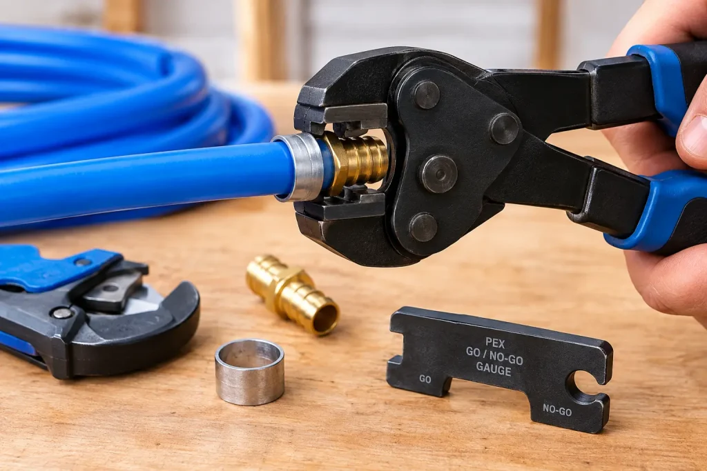 How to crimp PEX pipe using a PEX crimp tool and copper crimp ring