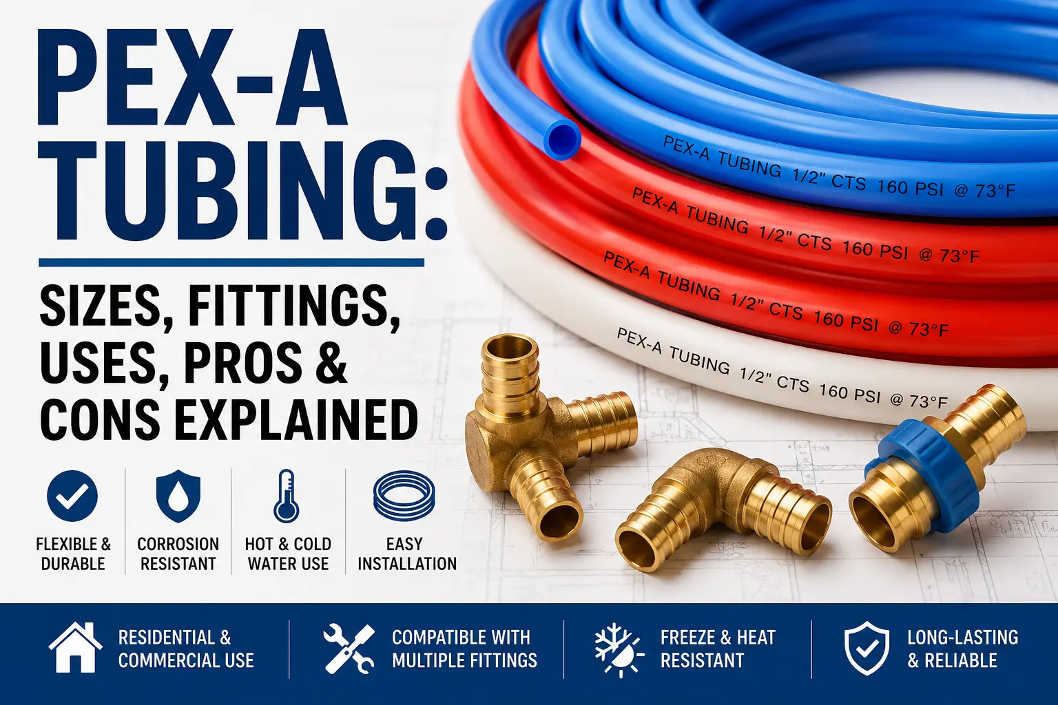 PEX-A tubing coils with brass fittings for plumbing applications