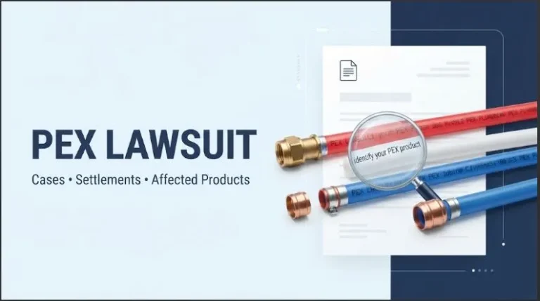 PEX lawsuit showing PEX tubing, fittings, and product markings