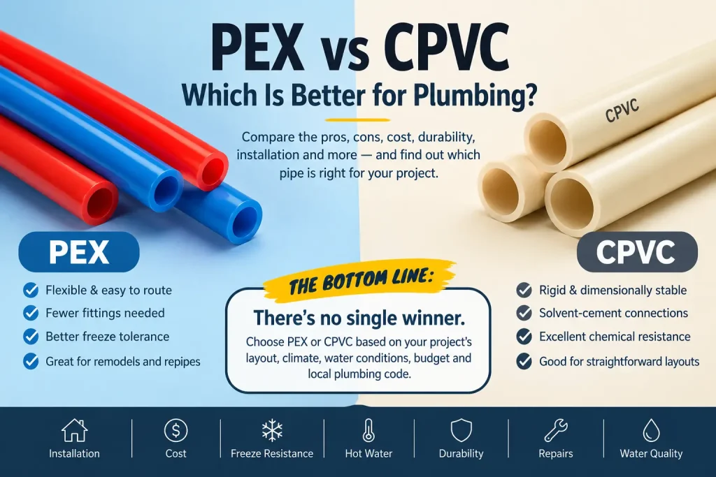 PEX vs CPVC plumbing comparison showing the advantages and key differences of each pipe