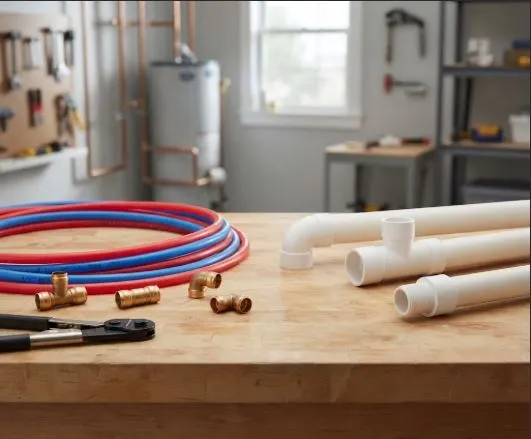 PEX and PVC pipe comparison showing flexible PEX and rigid PVC plumbing pipes